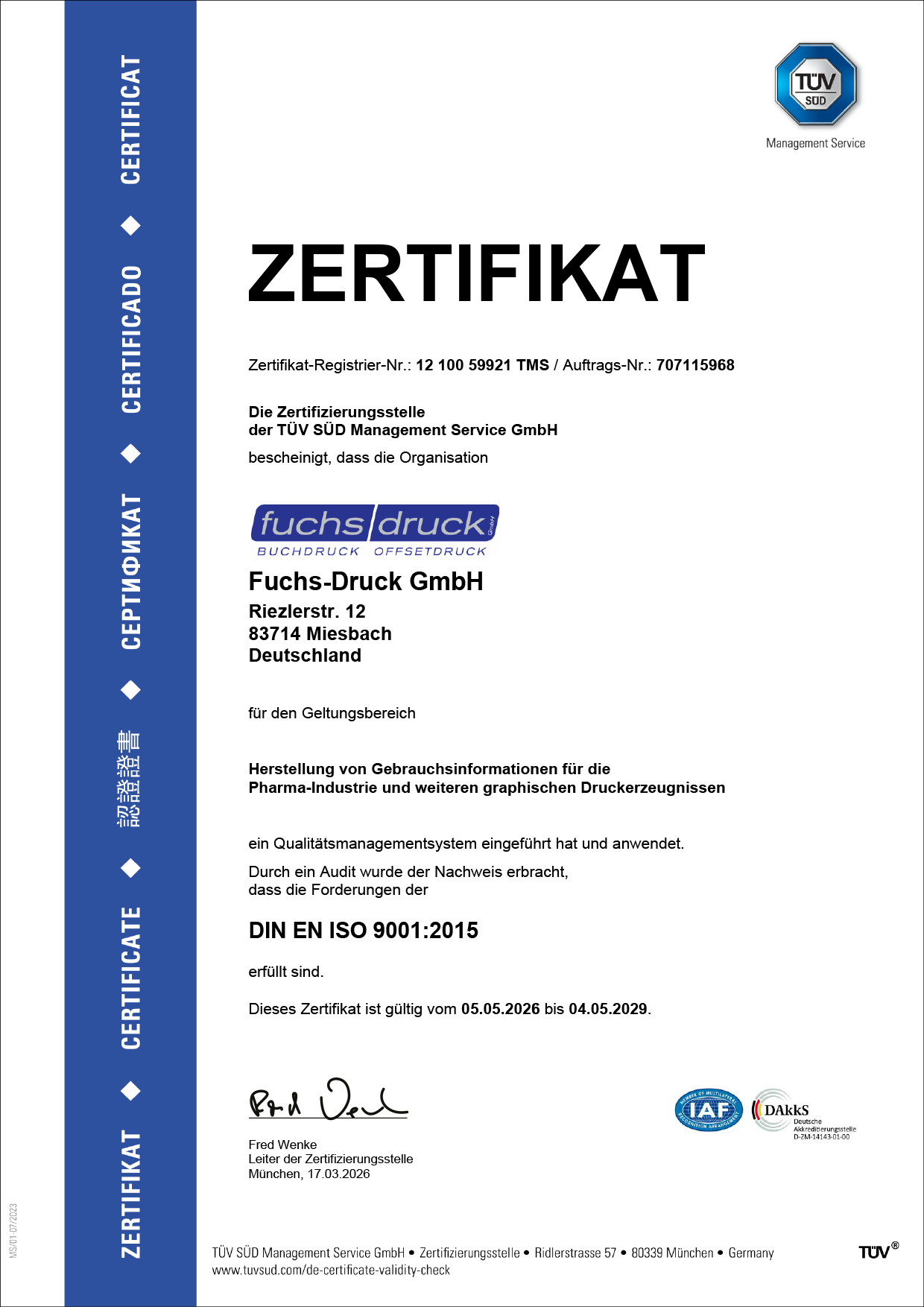 Zertifikat 9001 Fuchs Druck 2026